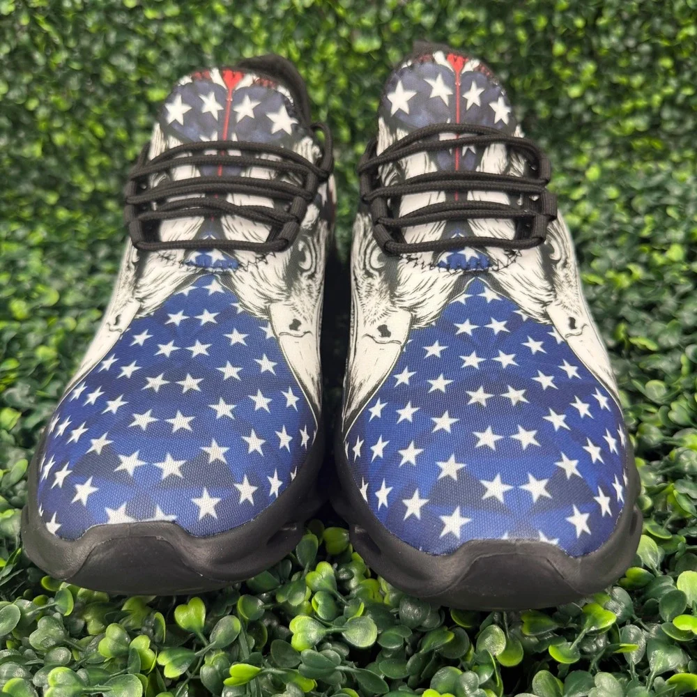 Mens Patriotic American Flag Bald Eagle Sneakers Red White Blue Shoes Size 10.5